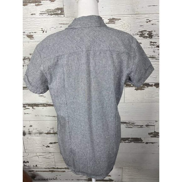 HARLEY-DAVIDSON Black Label Button Up Work Shirt Gray Stripe Sz M EUC - Picture 4 of 6